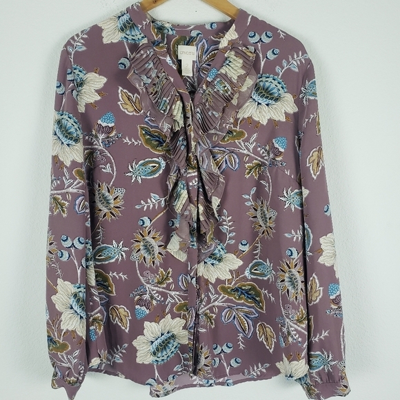 Chico's Paisley Maude ruffle button down top - Picture 6 of 6